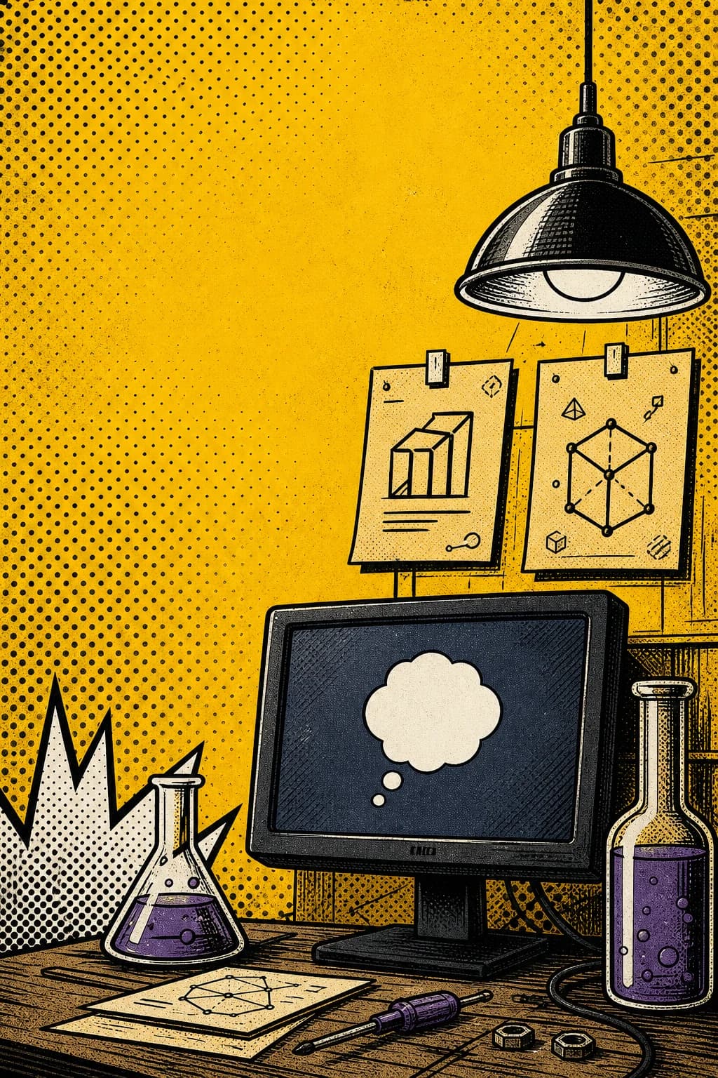 Comic-style illustration of a prototype experiment