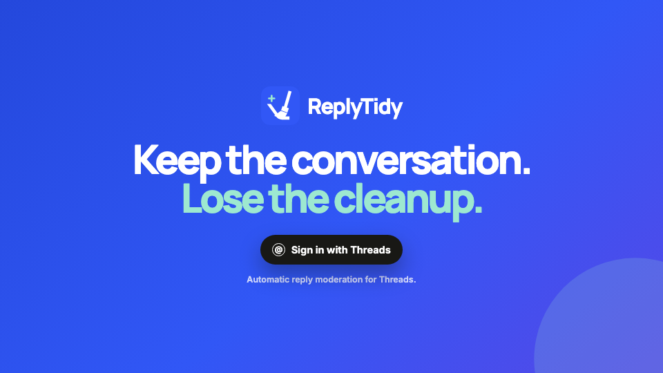Reply Tidy moderation dashboard showing a review queue